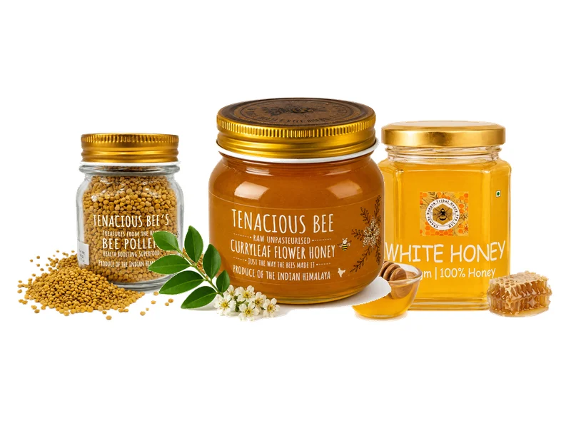 Honey and natural sweeteners arranged for a Farmer Store breakfast pantry